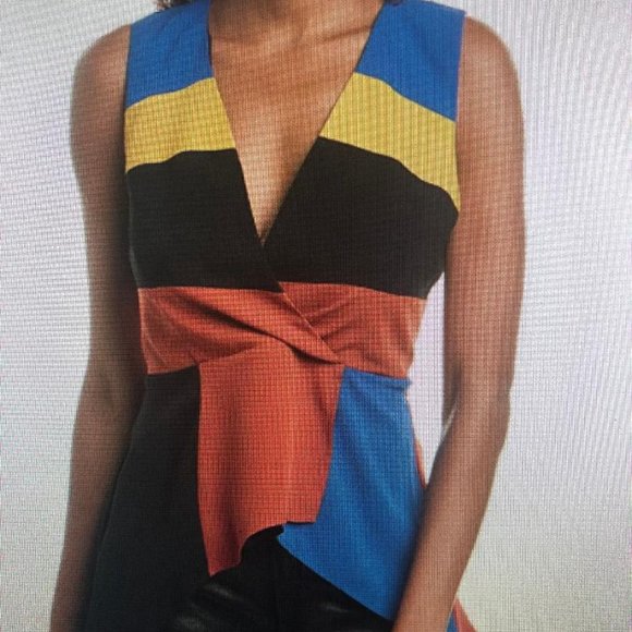 BCBG Colorblocked Faux Wrap Peplum Top XS NWT $168 - Picture 2 of 2